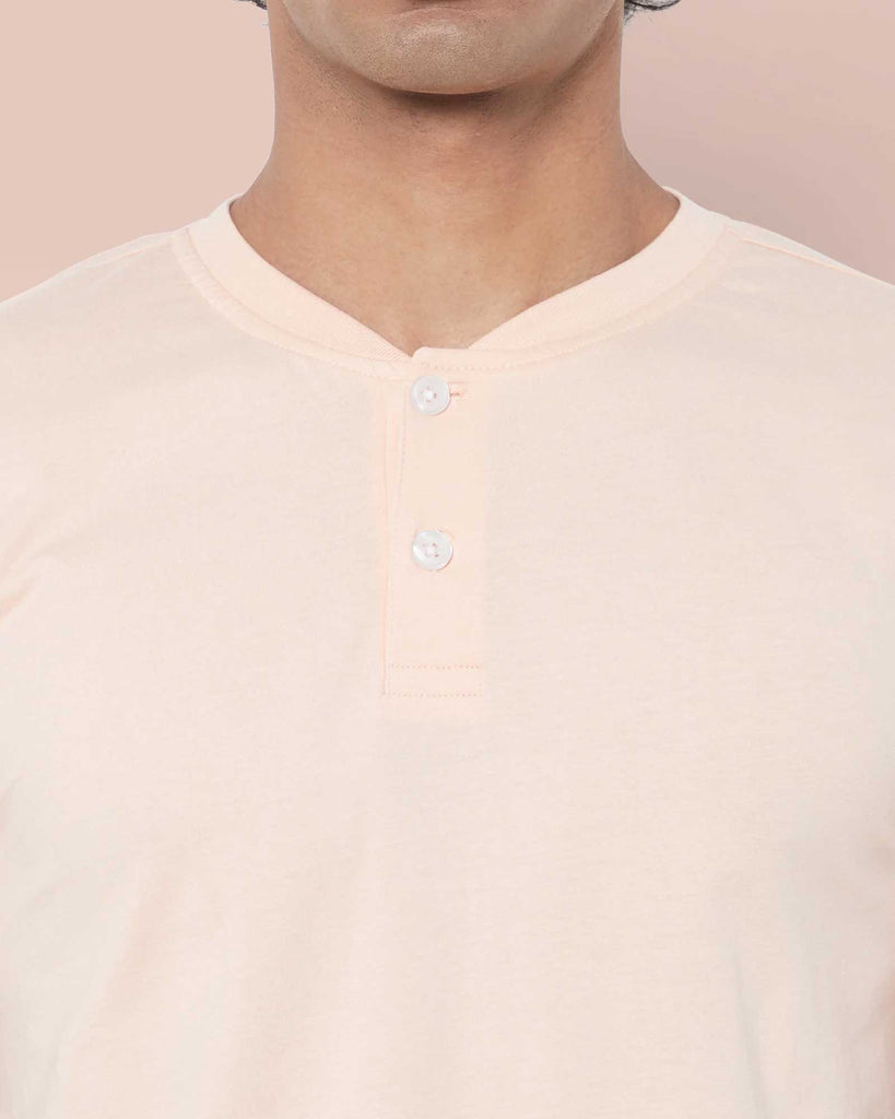 Melangebox Half Sleeves Henley: Peach