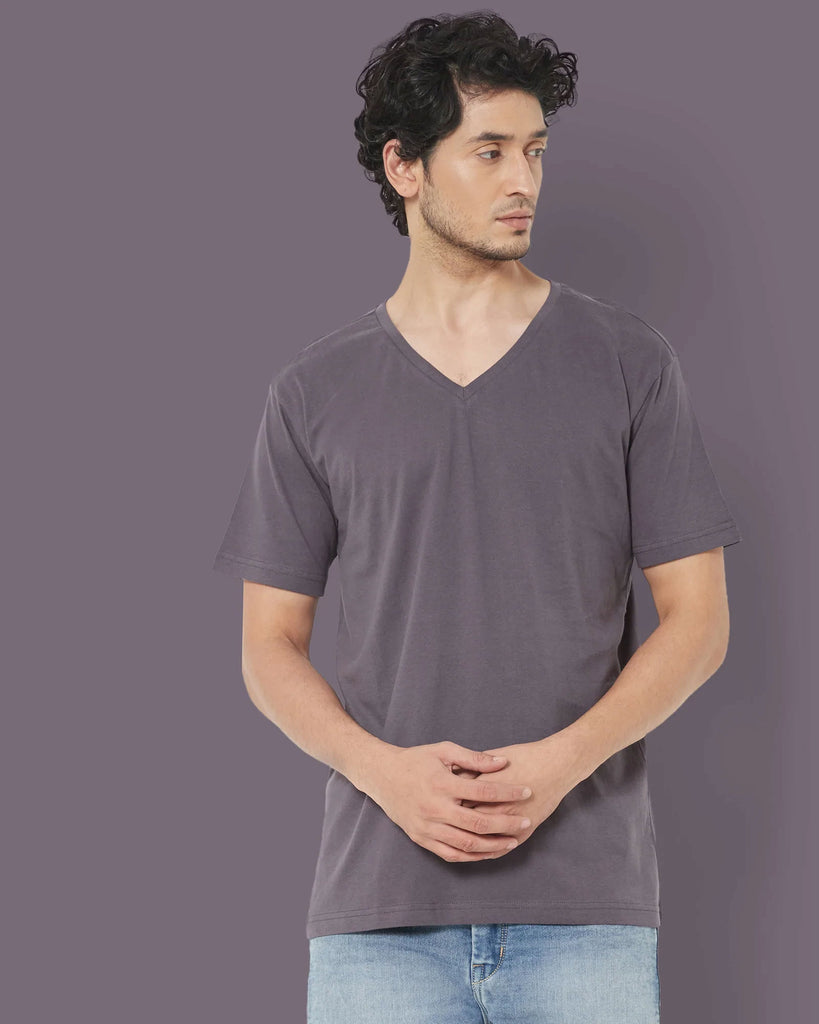 Melangebox V Neck Half Sleeves: Steel Grey