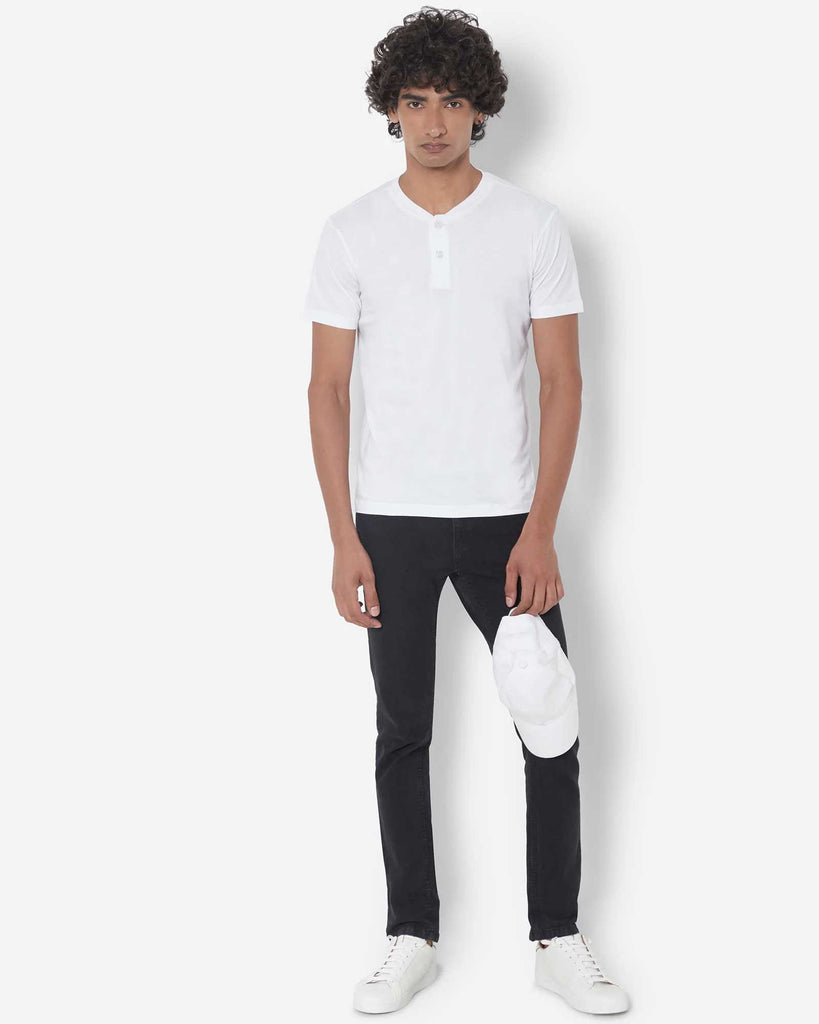 Melangebox Half Sleeves Henley: White