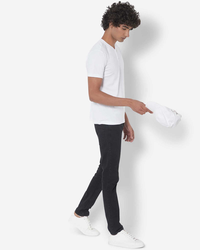 Melangebox Half Sleeves Henley: White