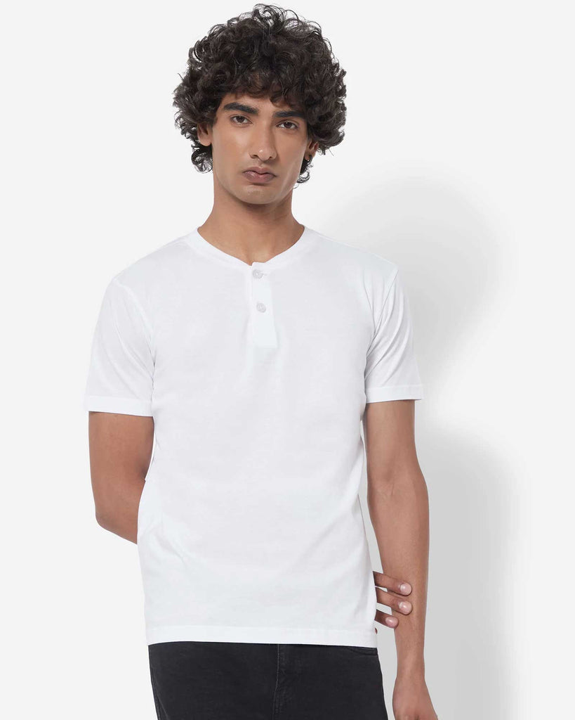 Melangebox Half Sleeves Henley: White