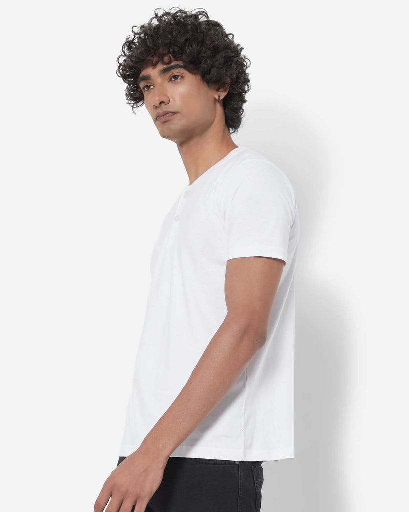 Melangebox Half Sleeves Henley: White