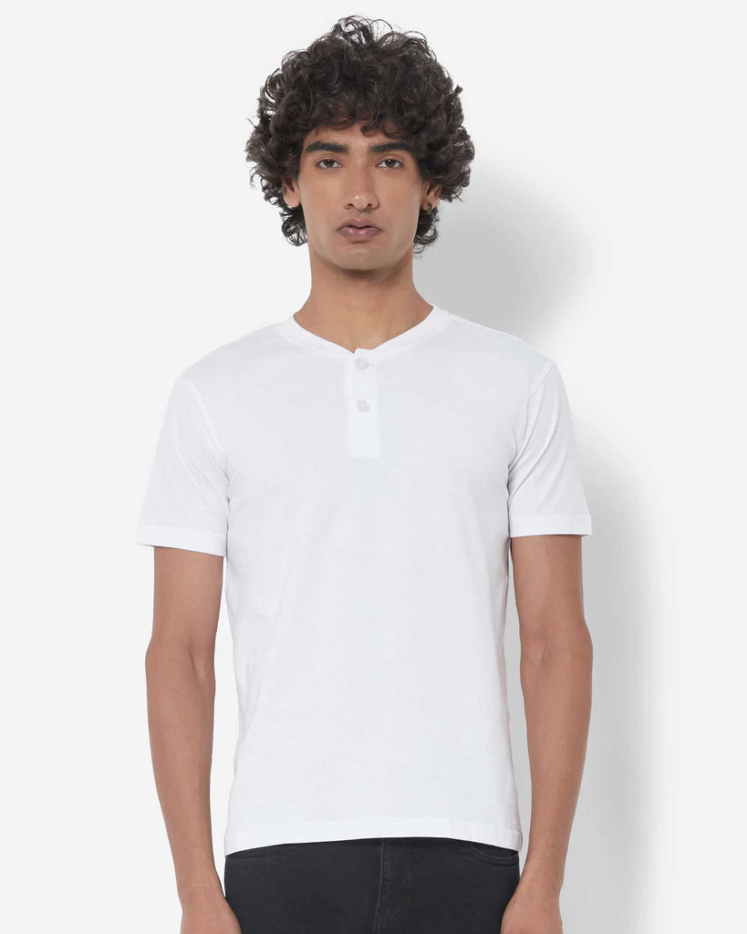 Melangebox Half Sleeves Henley: White