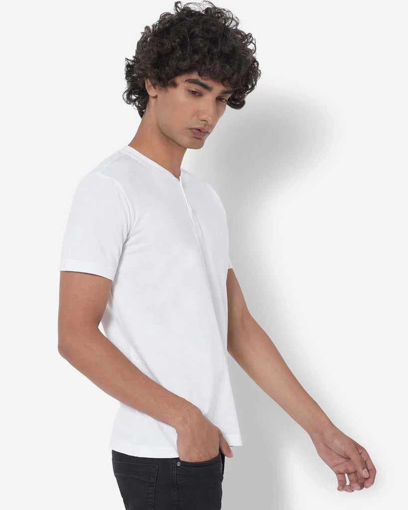 Melangebox Half Sleeves Henley: White