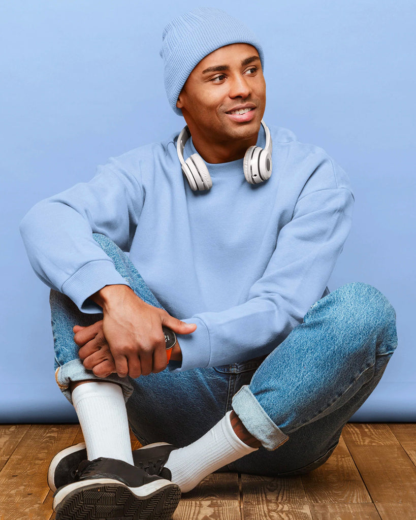 Drop Shoulder Sweatshirt: Cyan Blue