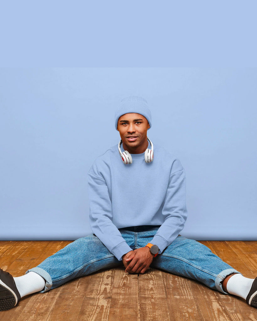 Drop Shoulder Sweatshirt: Cyan Blue