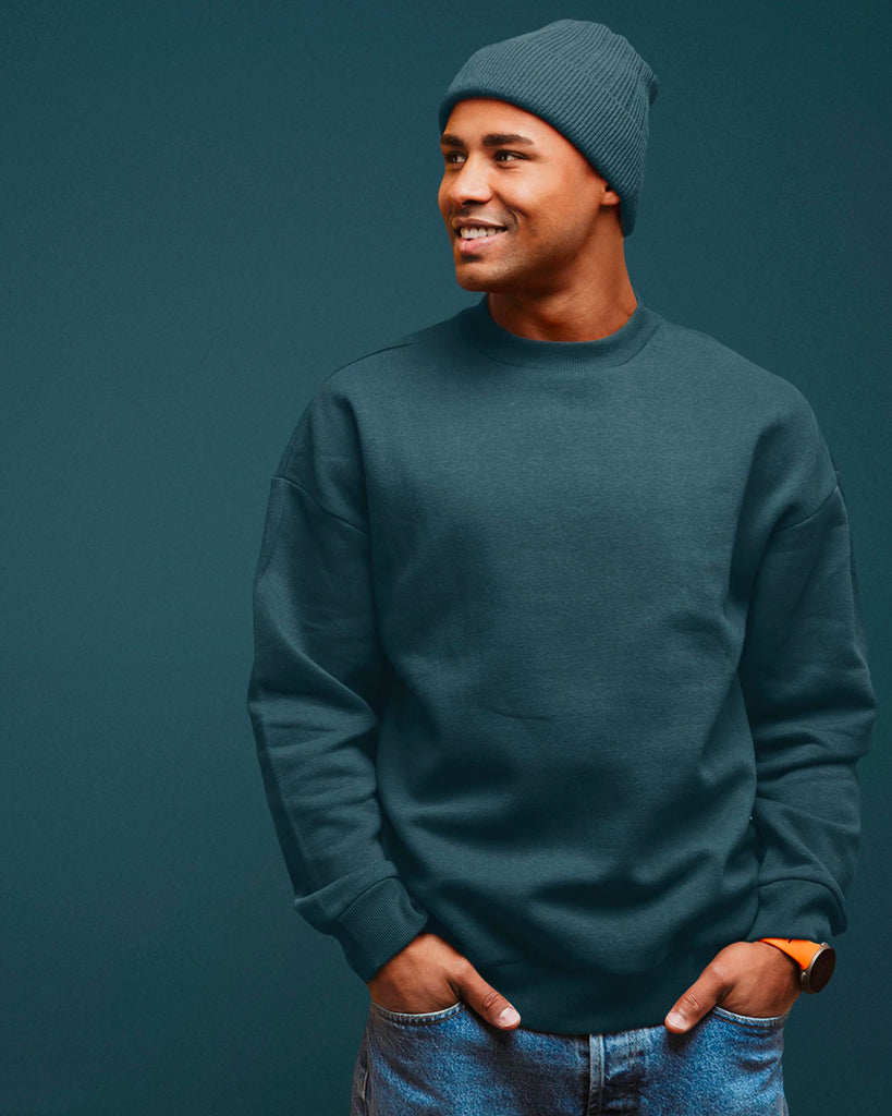 Melangebox Drop Shoulder Sweatshirt: Deep Teal Blue