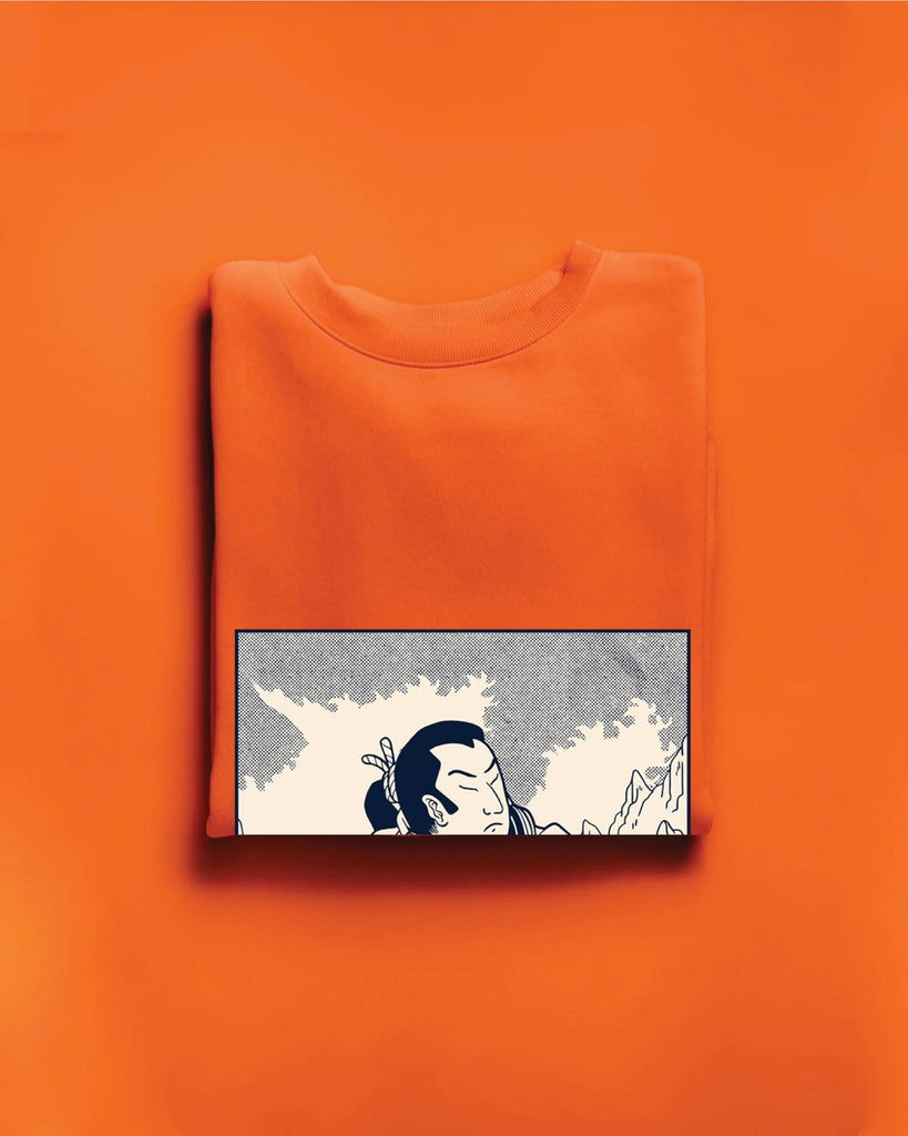 Melangebox DJ Samurai Drop Shoulder Sweatshirt: Orange