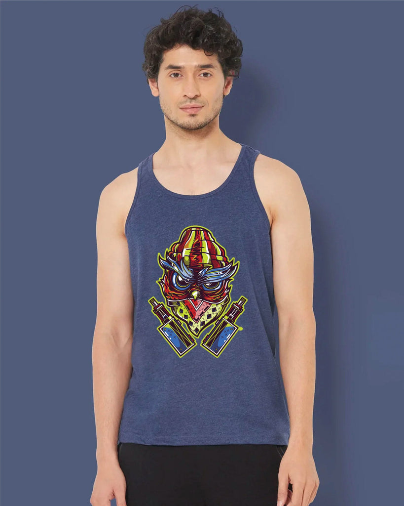 Melangebox Gangsta Owl Tank Top: Navy Blue