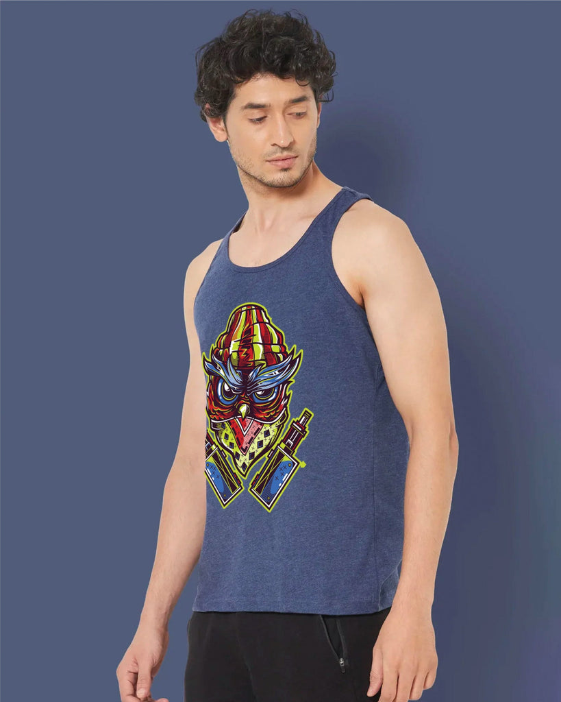 Melangebox Gangsta Owl Tank Top: Navy Blue