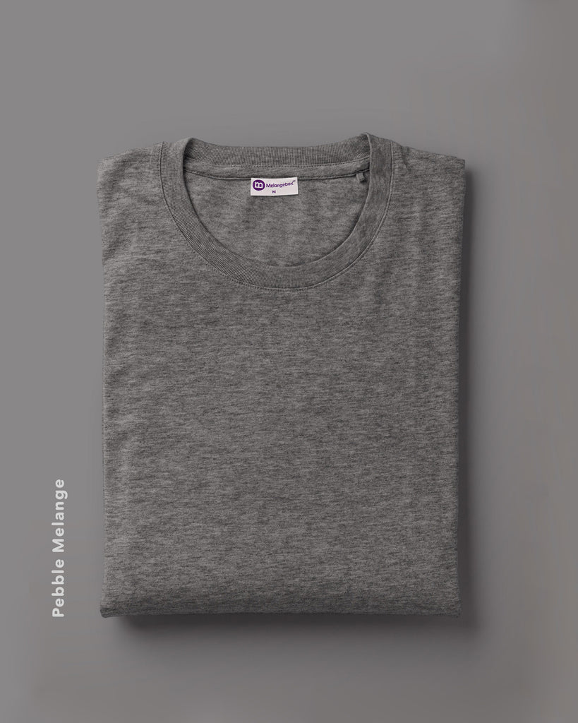 Melangebox Half Sleeves Crew Neck: Pebble Melange