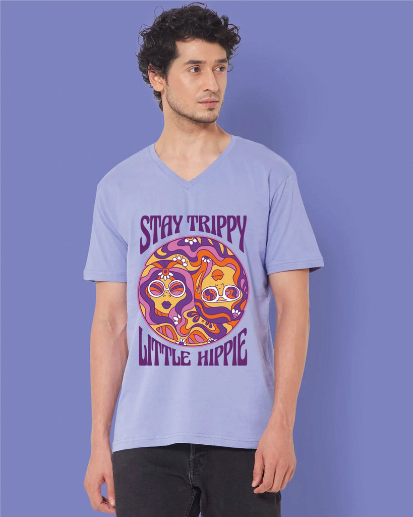 Melangebox Hippie Trippy V Neck: Periwinkle