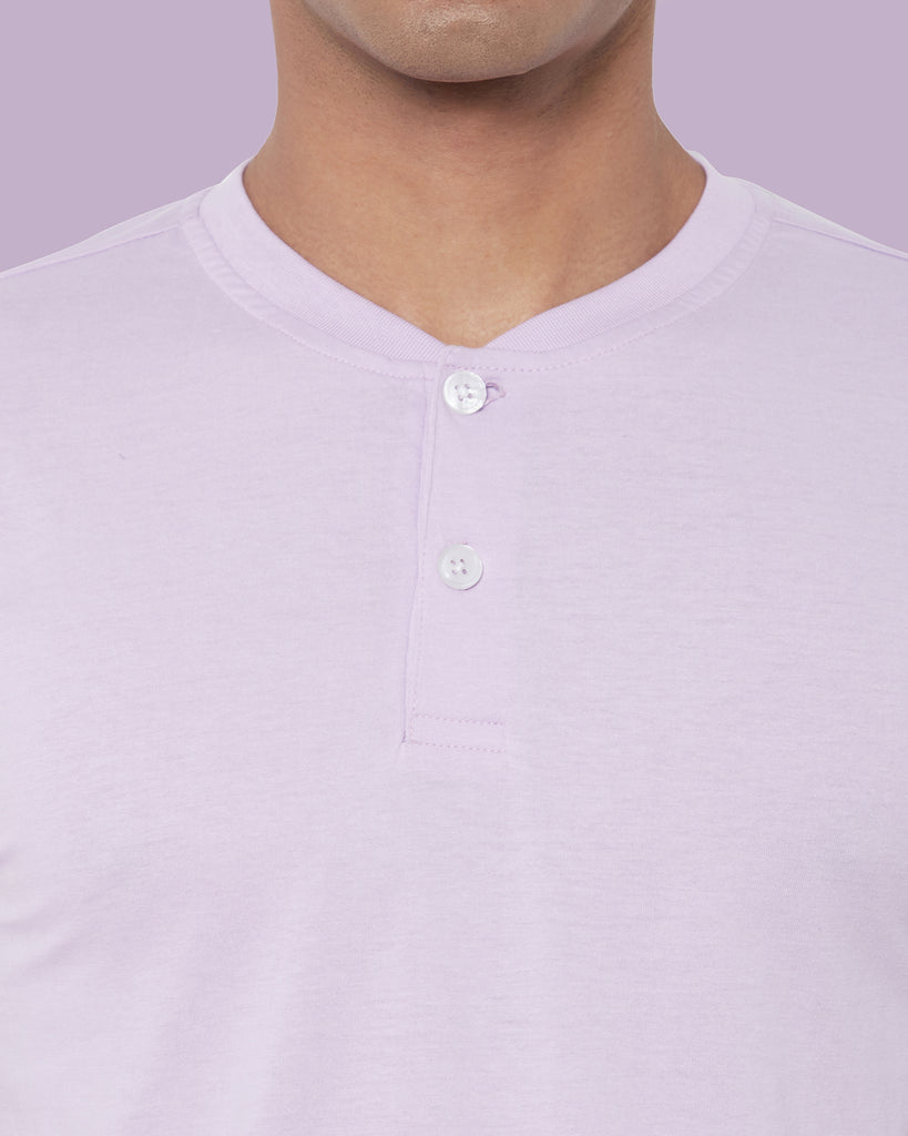 Half Sleeves Henley: Mauve Purple