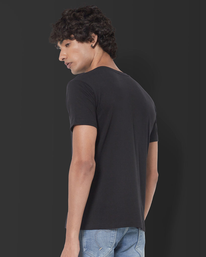 Melangebox Half Sleeves Henley: Black