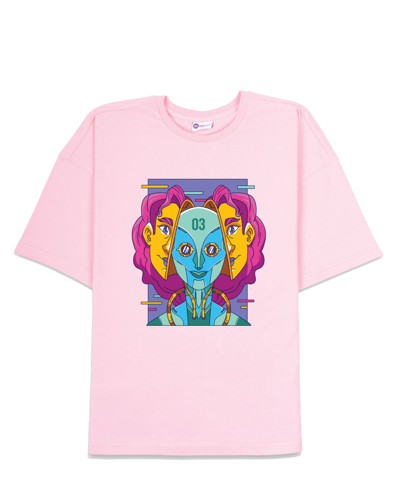 Melangebox Psychedelic Alien Dropshoulder Crew: Baby Pink