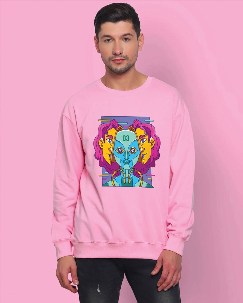 Melangebox Psychedelic Alien Drop Shoulder Sweatshirt: Baby Pink