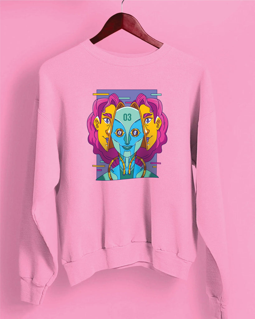 Melangebox Psychedelic Alien Drop Shoulder Sweatshirt: Baby Pink