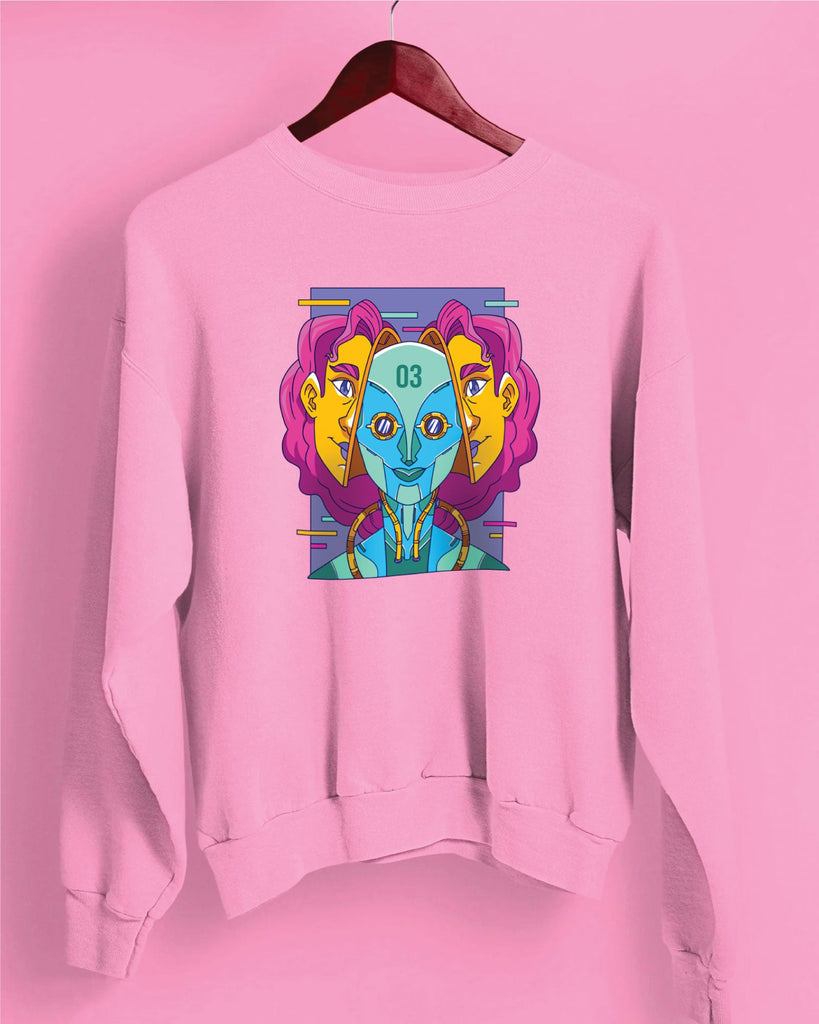 Psychedelic Alien Drop Shoulder Sweatshirt: Baby Pink