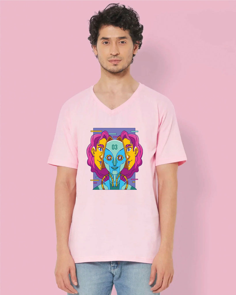 Melangebox Psychedelic Alien V Neck: Baby Pink