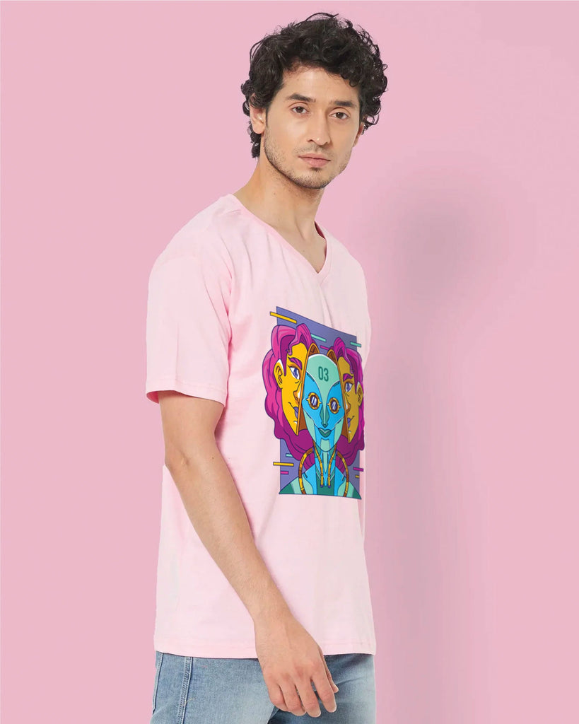 Melangebox Psychedelic Alien V Neck: Baby Pink