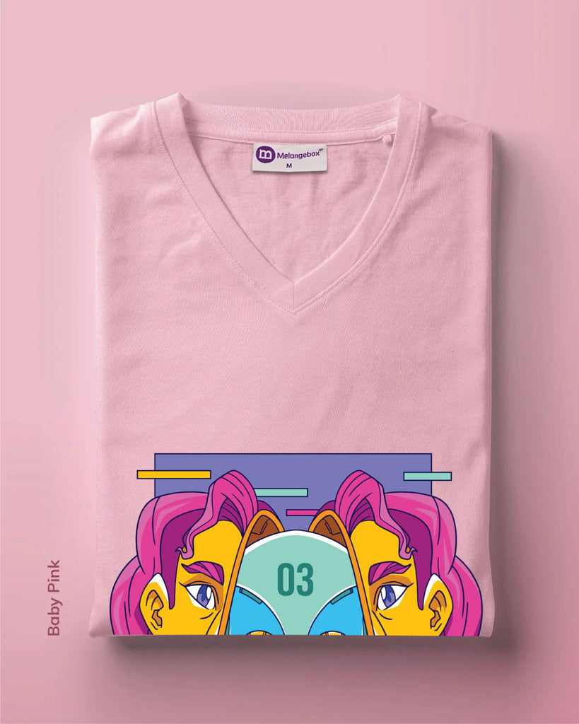 Melangebox Psychedelic Alien V Neck: Baby Pink