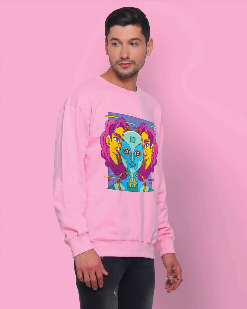 Melangebox Psychedelic Alien Drop Shoulder Sweatshirt: Baby Pink