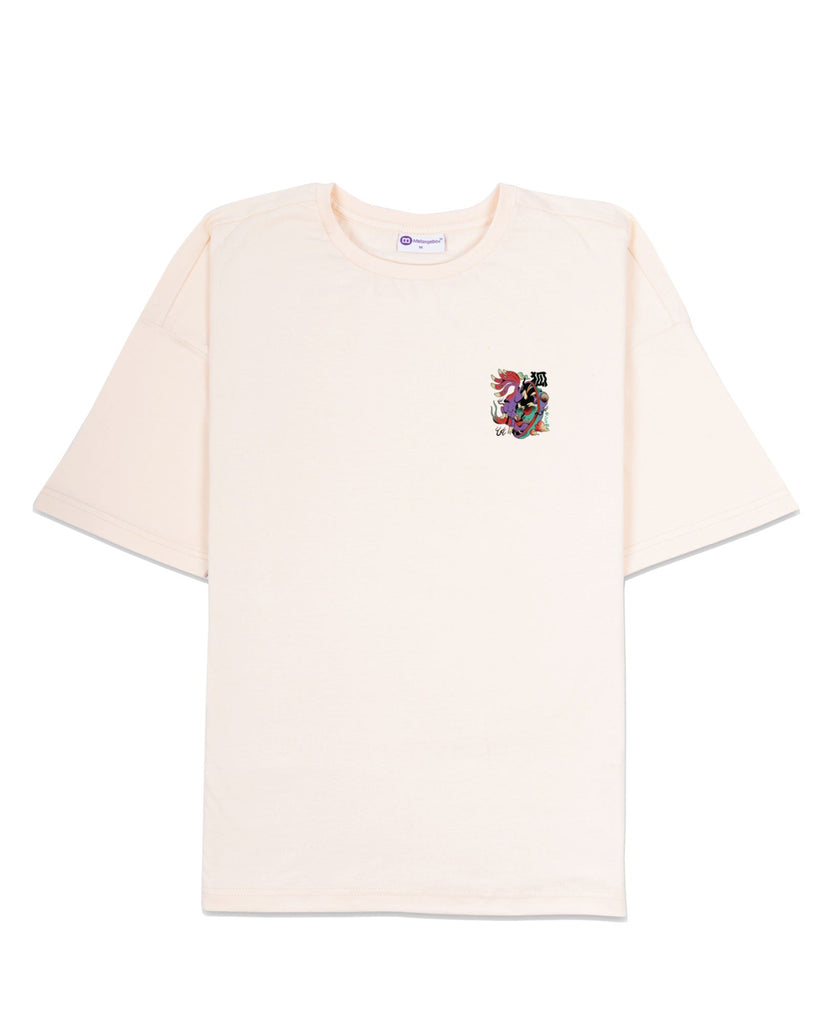 Psychedelic Wolf Dropshoulder Crew: Pale Ivory