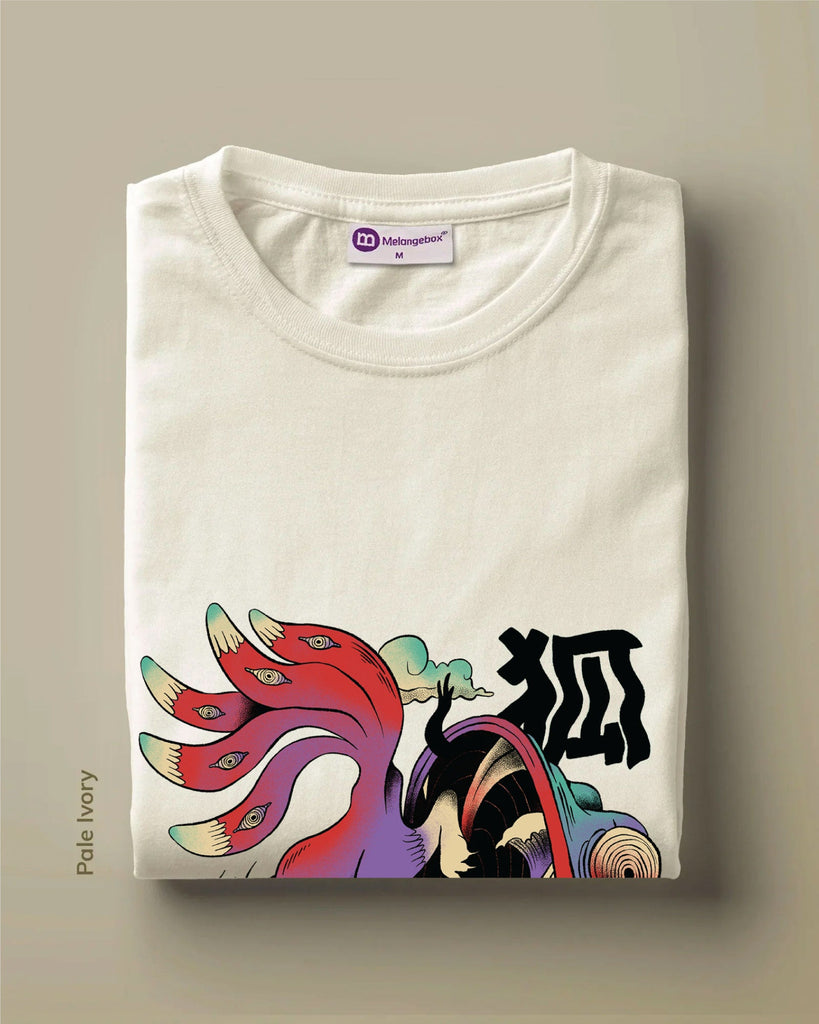 Melangebox Psychedelic Wolf Crew Neck: Pale Ivory