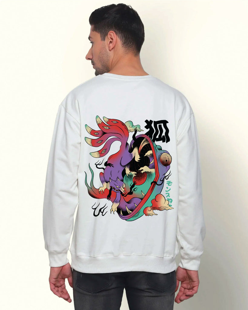 Melangebox Psychedelic Wolf Drop Shoulder Sweatshirt: Ivory Cream