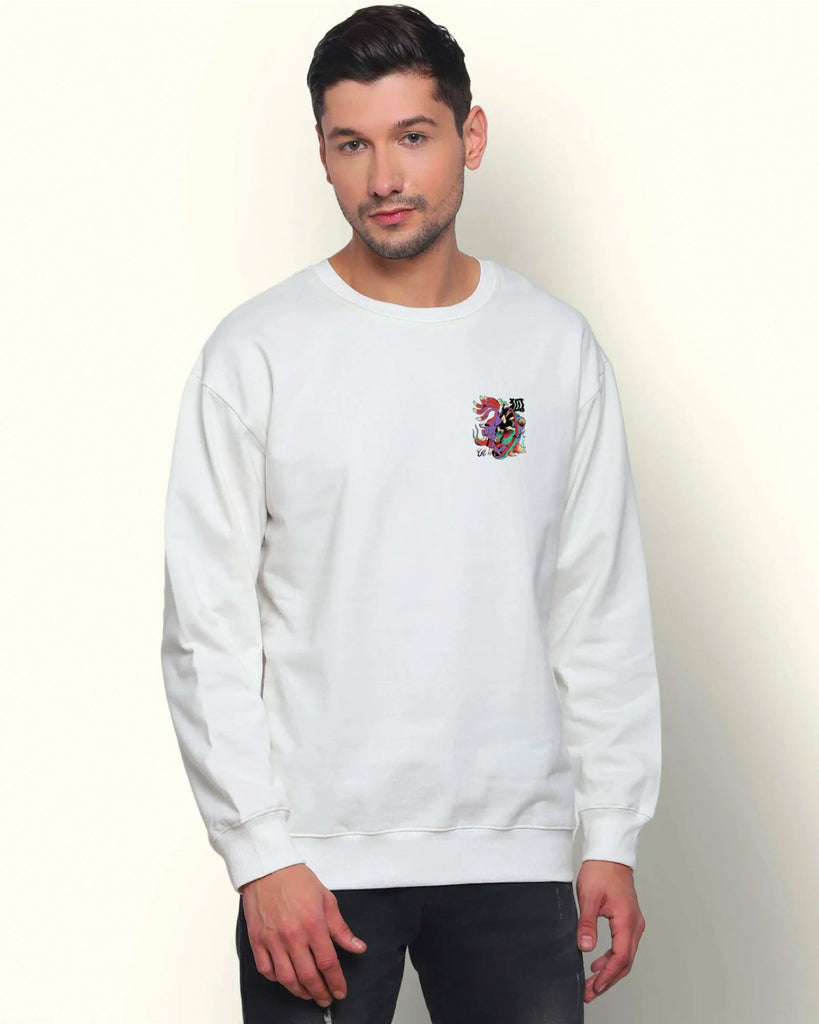 Psychedelic Wolf Drop Shoulder Sweatshirt: Ivory Cream