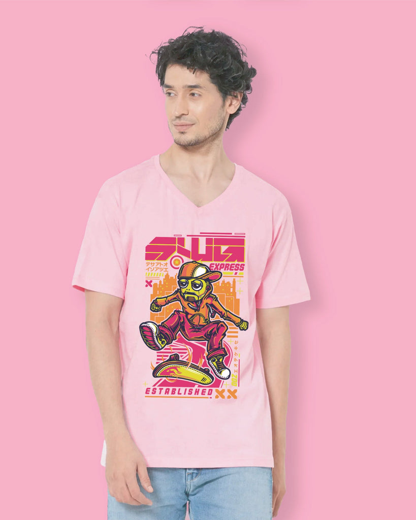 Melangebox Robo Skater V Neck: Baby Pink