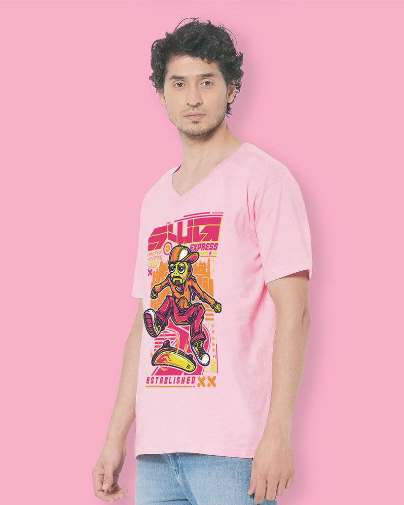 Melangebox Robo Skater V Neck: Baby Pink