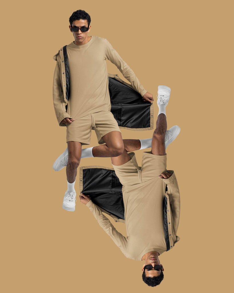 Melangebox Full Sleeves Crew Neck: Sepia