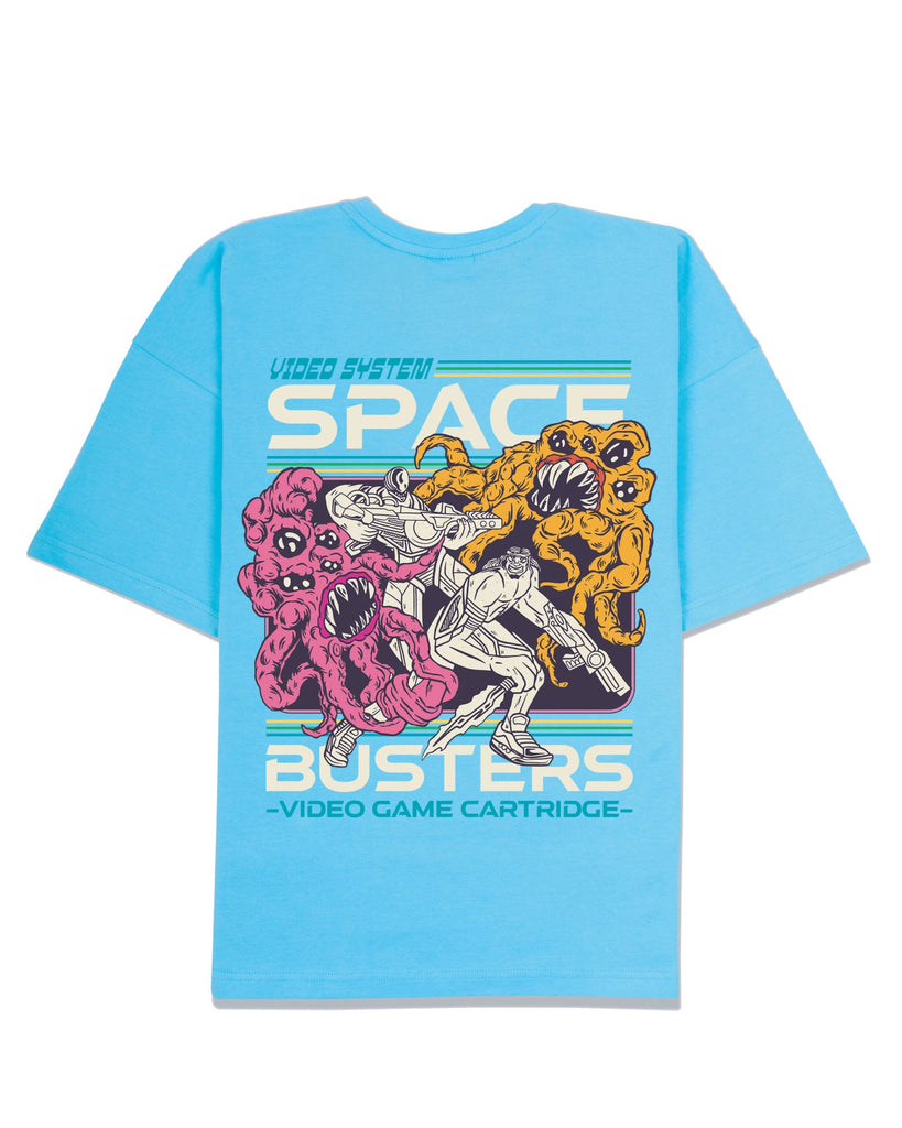 Melangebox Space Busters Dropshoulder Crew: Aqua Blue