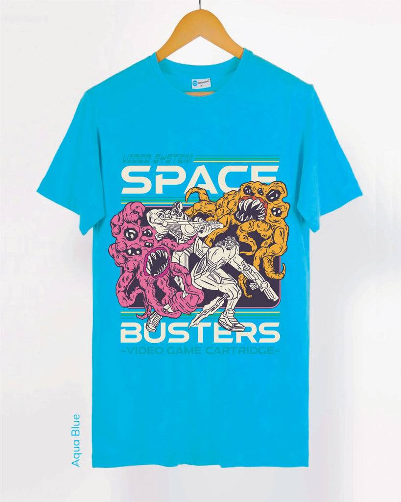 Space Busters Crew Neck: Aqua Blue