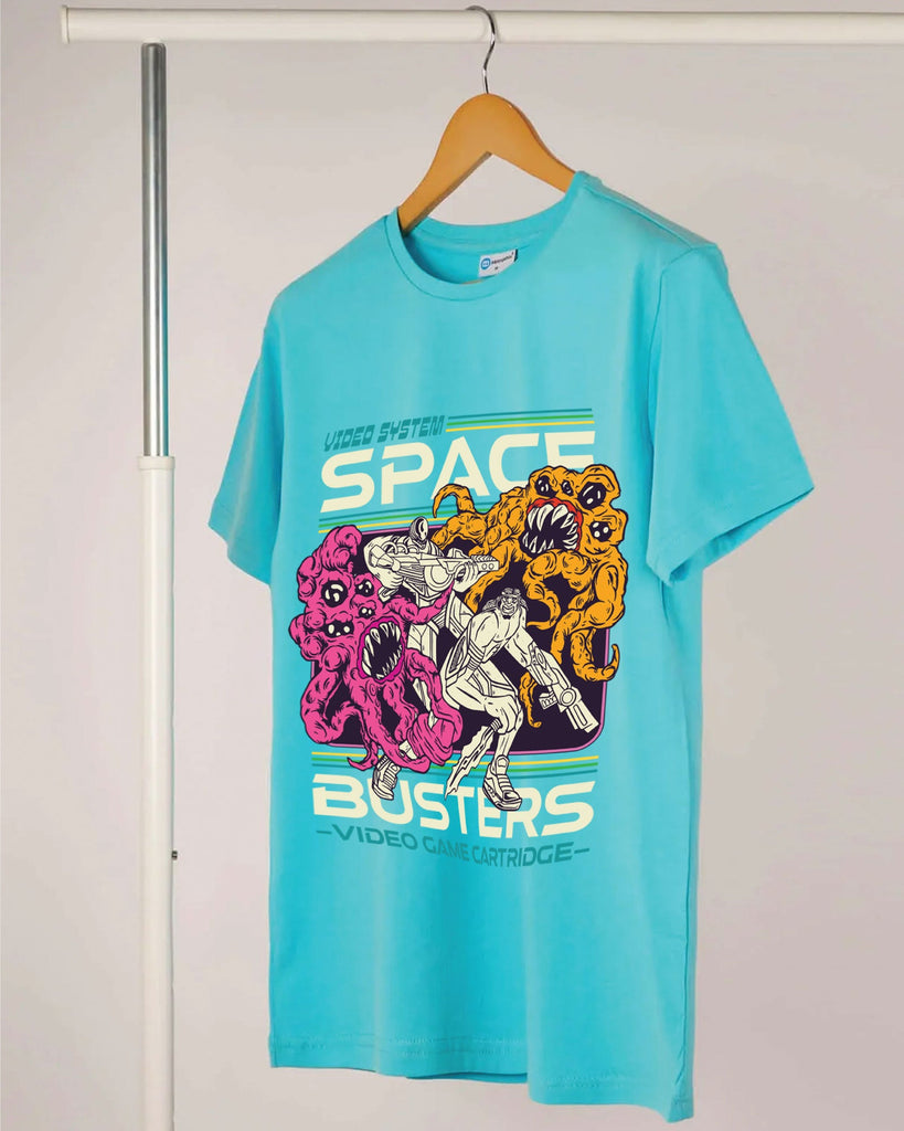 Space Busters Crew Neck: Aqua Blue