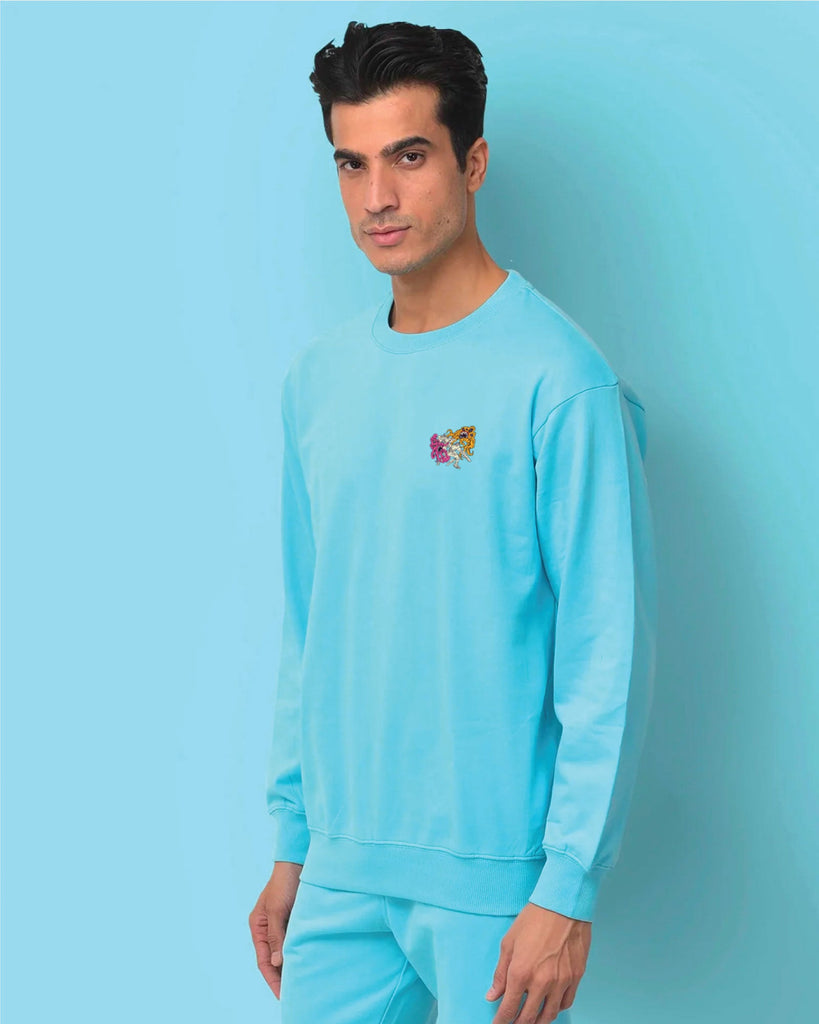 Space Busters Drop Shoulder Sweatshirt: Aqua Blue