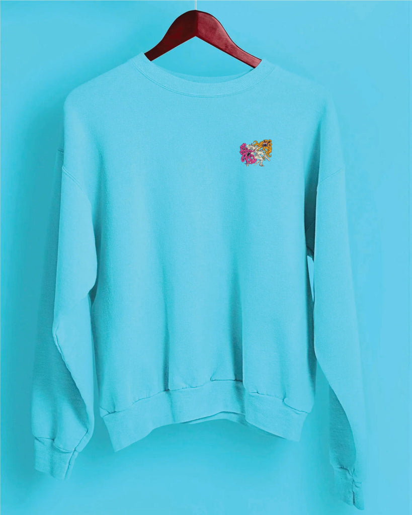 Melangebox Space Busters Drop Shoulder Sweatshirt: Aqua Blue