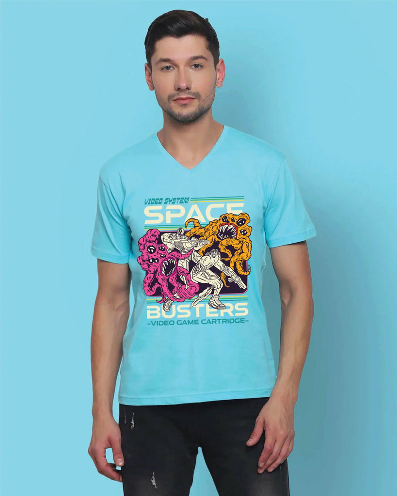 Melangebox Space Busters V Neck: Aqua Blue