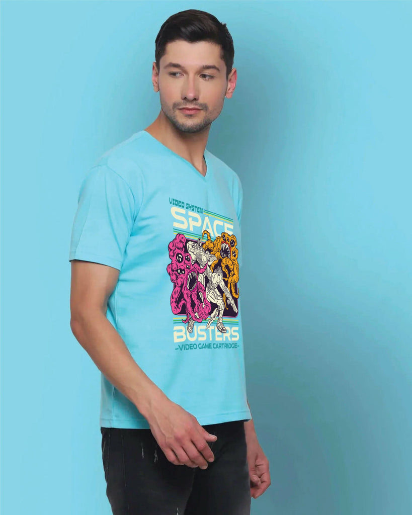 Melangebox Space Busters V Neck: Aqua Blue