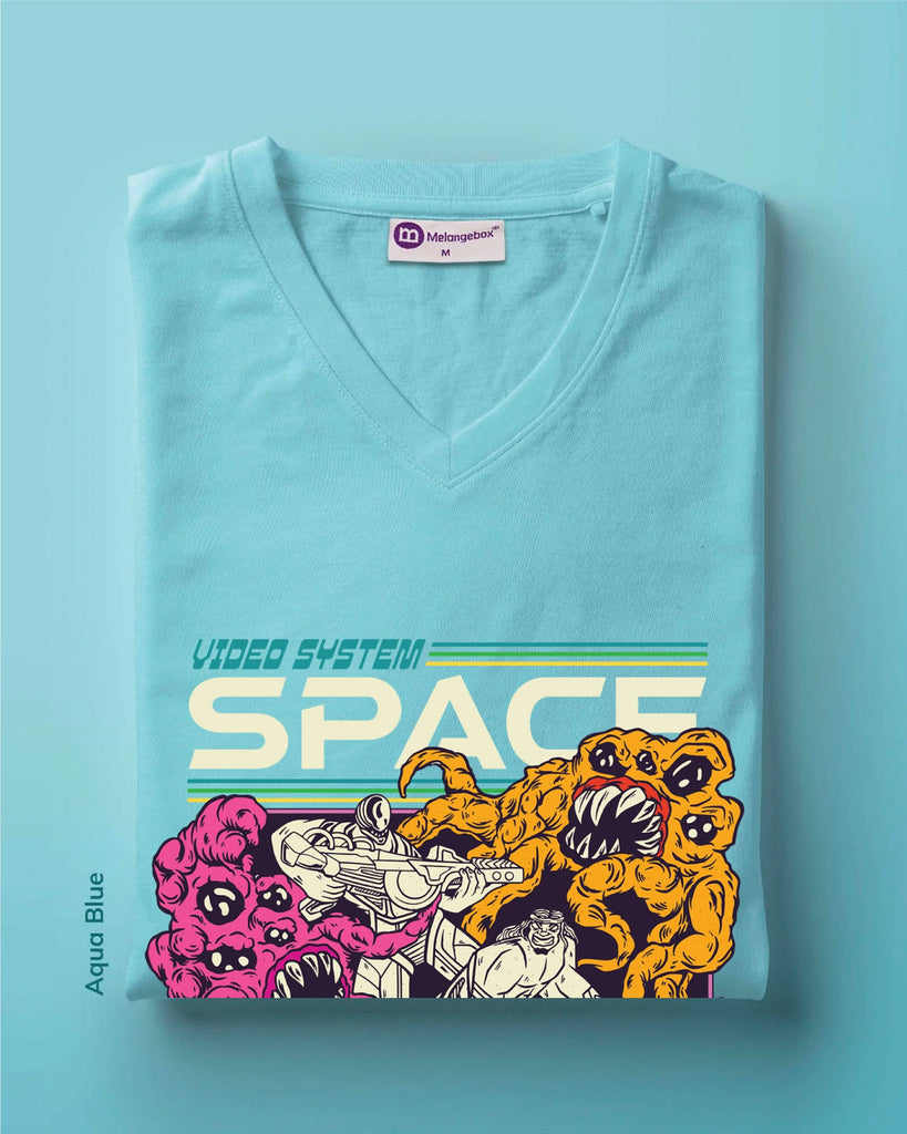 Melangebox Space Busters V Neck: Aqua Blue