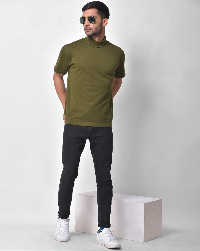 Melangebox Turtle Neck Half Sleeves: Olive