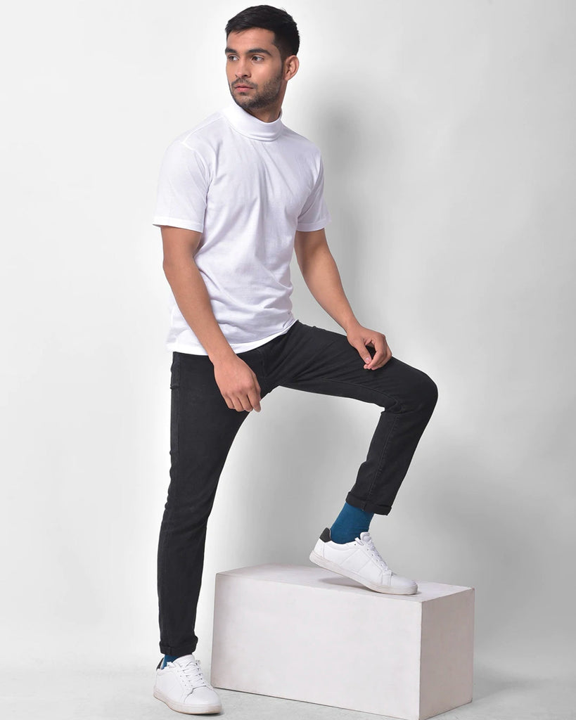 Turtle Neck Half Sleeves: White