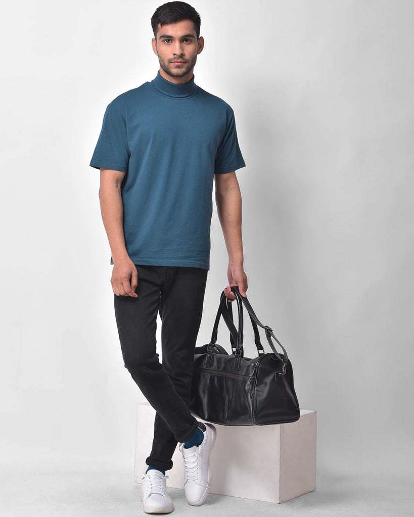 Turtle Neck Half Sleeves: Steel Blue