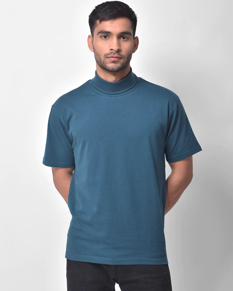 Turtle Neck Half Sleeves: Steel Blue