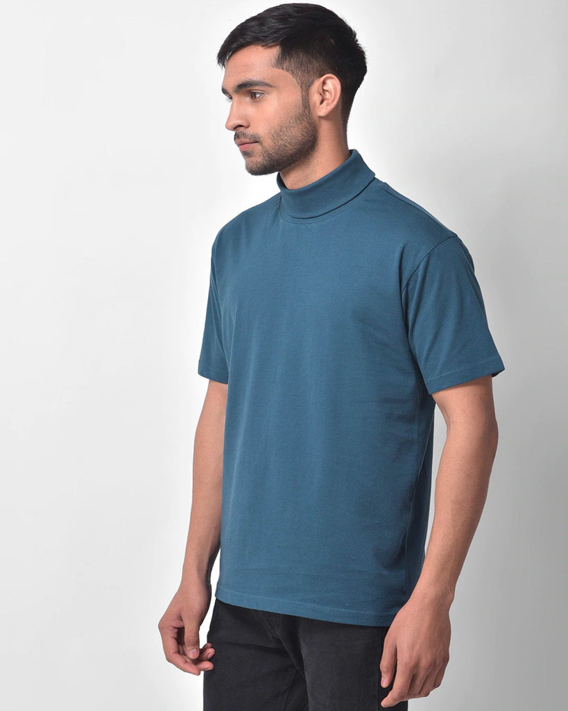 Turtle Neck Half Sleeves: Steel Blue