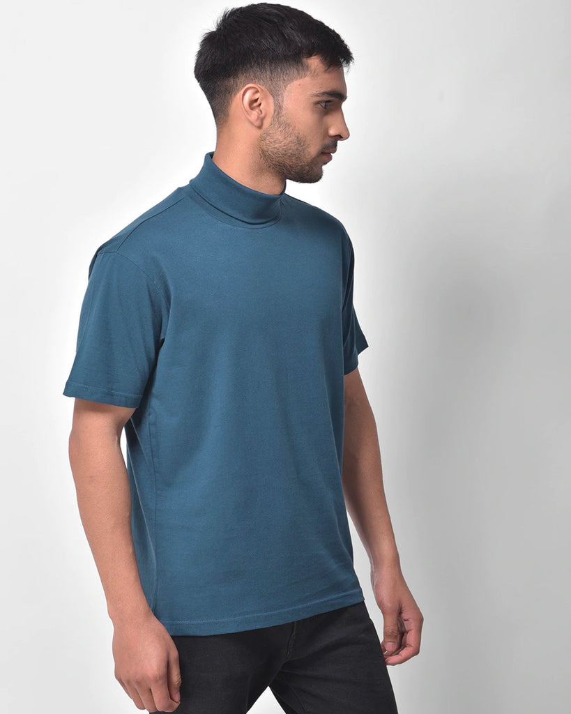 Turtle Neck Half Sleeves: Steel Blue