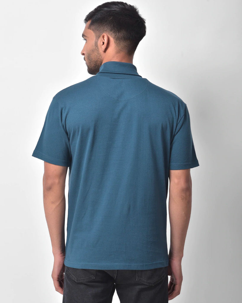 Turtle Neck Half Sleeves: Steel Blue