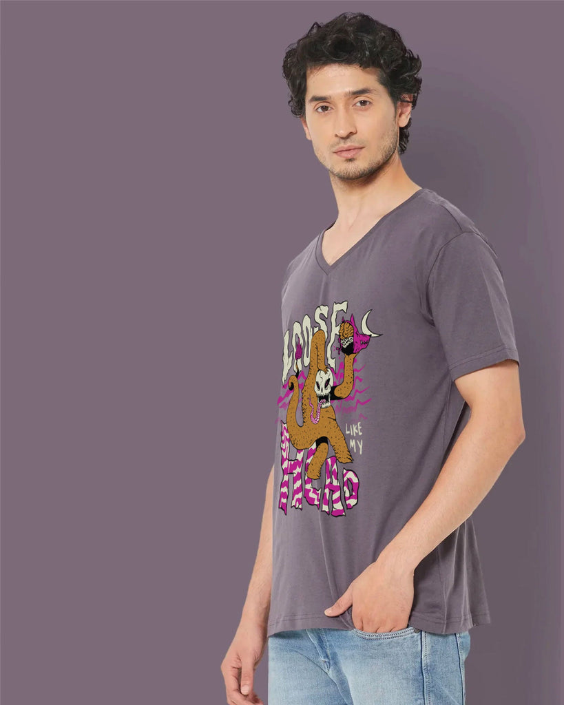 Melangebox Loose Head Dragon V Neck: Steel Grey