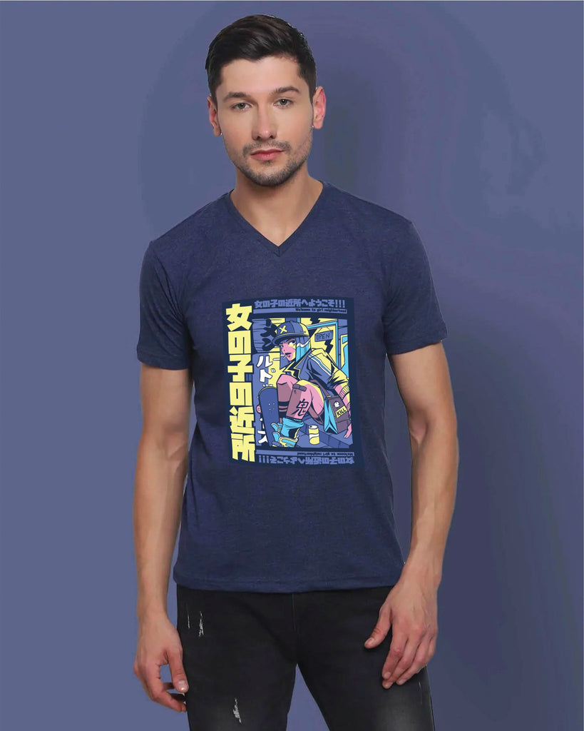 Melangebox Urban Anime V Neck: Melange Navy Blue